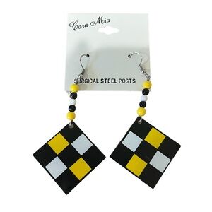 NEW Cara Moira earrings 90s Funky Geometric Black White Yellow Steel Posts Beads